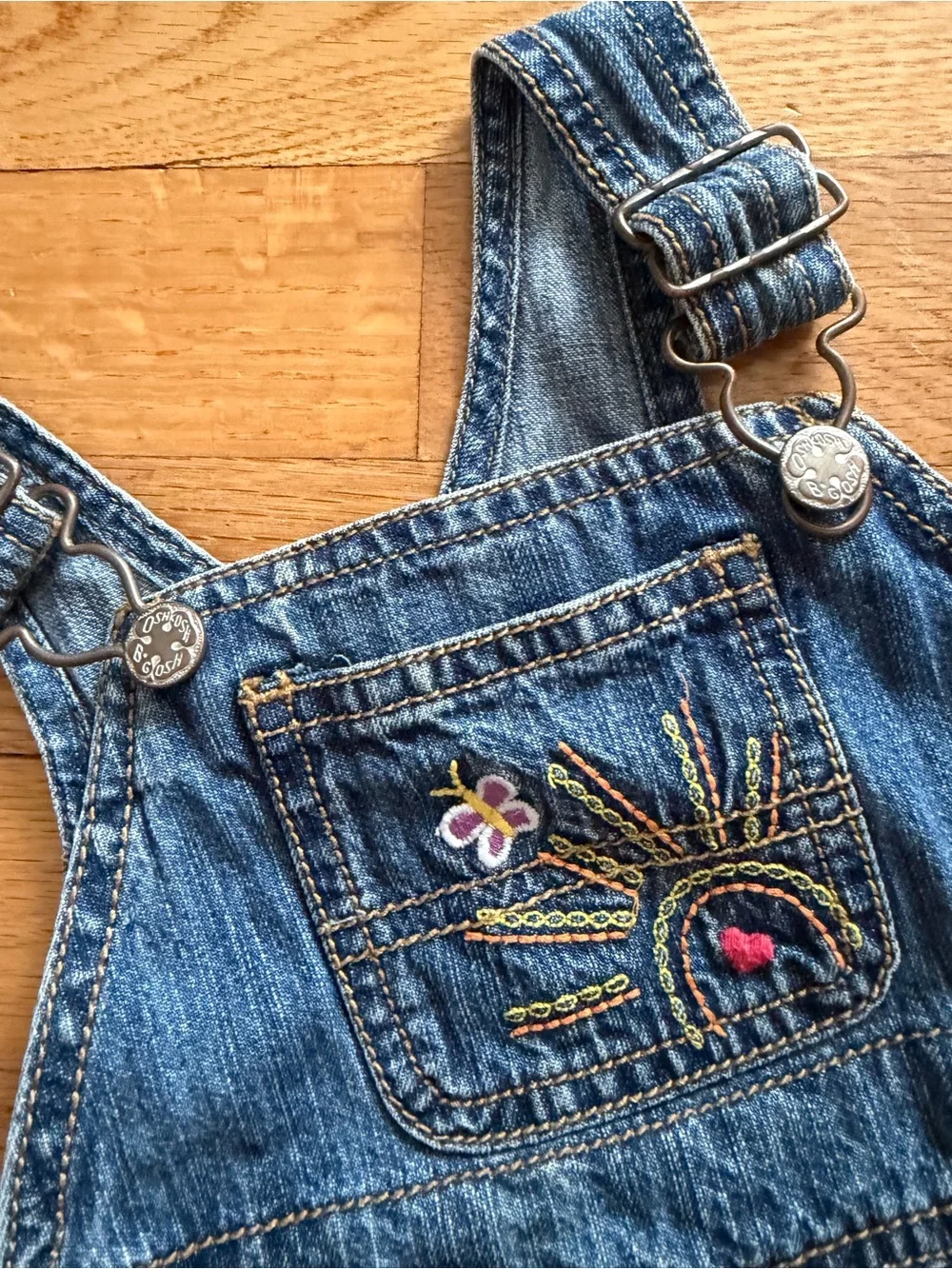 Vintage Denim Embroidered Butterfly Overall Dress for Kids - Blue